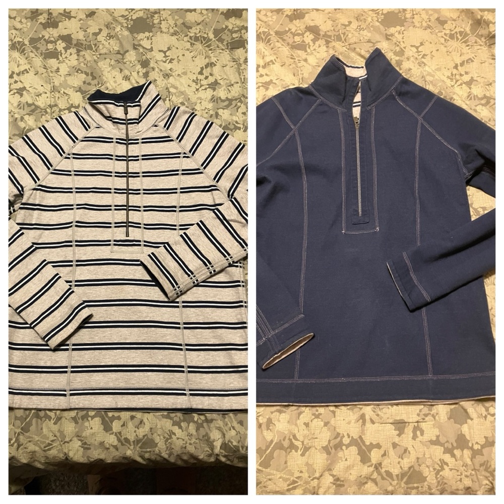 Tommy Bahama Reversible Half-Zip Pullover Navy Blue & Striped Nautical Small